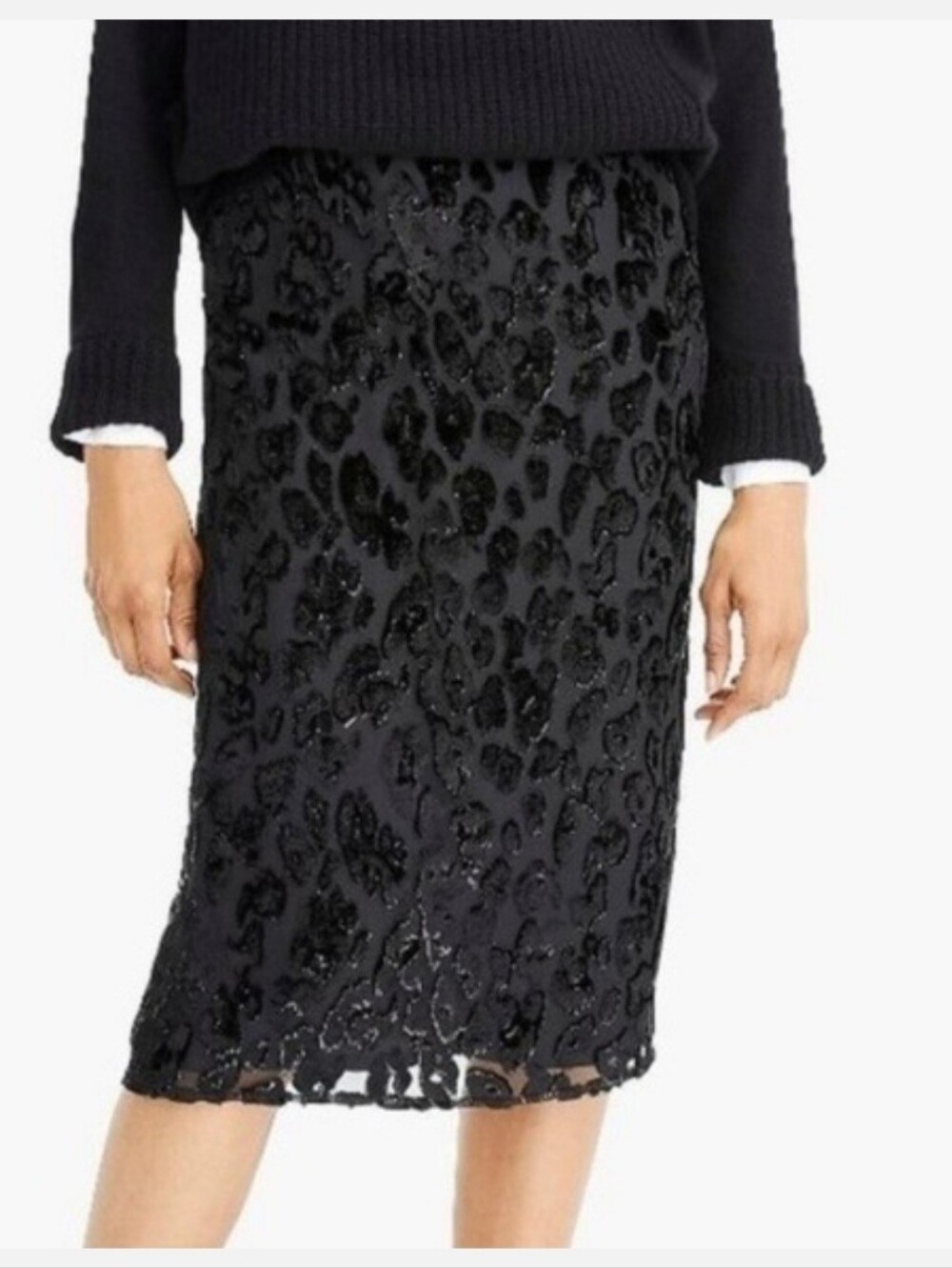 ​J.Crew NWT Burnout Velvet Leopard Slip Pencil Skirt Black Size 6